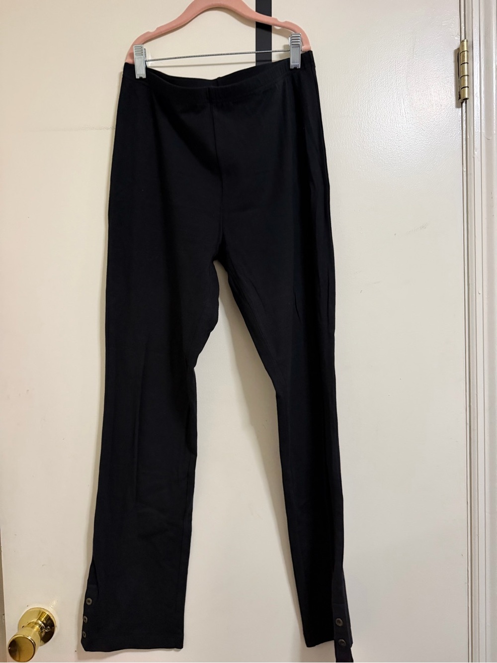 Susan Graver Black Skinny Pull-On Pants with Hem Button Detail